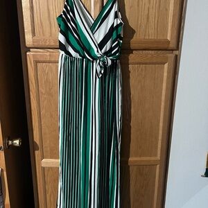 Express Green and White Sleeveless V-Neck Jumpsuit